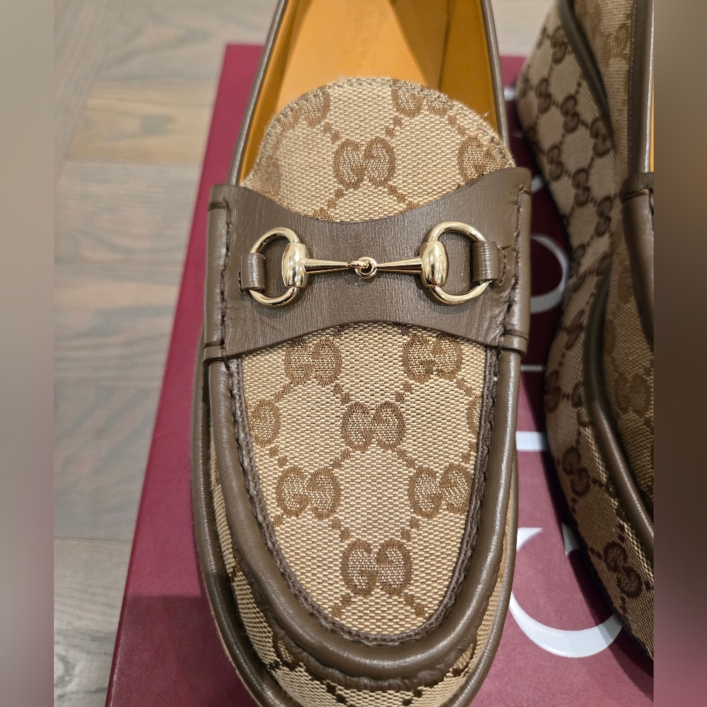 $1,200 Gucci Ilde GG Supreme Canvas & Leather Flatform Loafers EU 40 US 10 BNIB - Picture 9 of 12